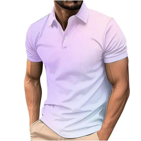 XS-4X Golf Shirts for Men Big and Tall Short Sleeve T-Shirts Plus Size Button Collared Pullover Gradient Printed Casual Lapel Tees Tops