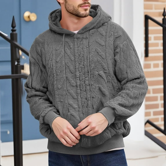 XS-4X Plus Size Fleece Hoodies for Men Big & Tall Pullover Sweatshirts Long Sleeve Casual Solid Color Thermal Warm Going-Out Loungewear Hoodie Tops
