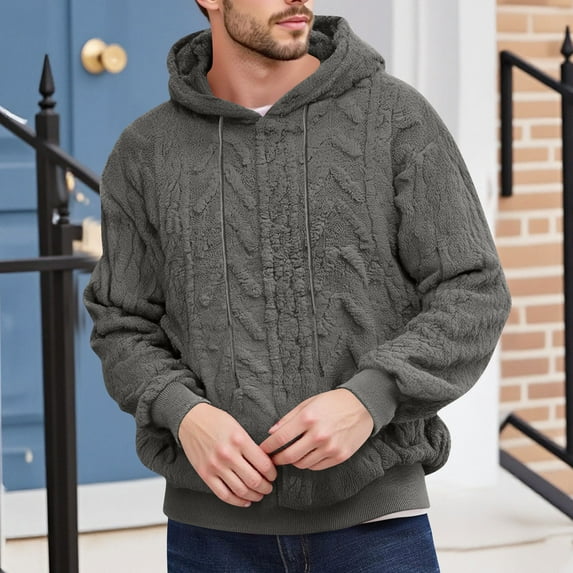 XS-4X Plus Size Fleece Hoodies for Men Big & Tall Pullover Sweatshirts Long Sleeve Casual Solid Color Thermal Warm Going-Out Loungewear Hoodie Tops
