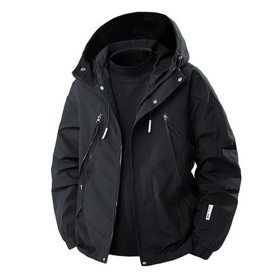 XS-5X Big & Tall Rain Jackets for Men with Pockets and Hoodie Plus Size Raincoats Long Sleeve Solid Color Zip Up Waterproof Hiking Outerwear Jacket