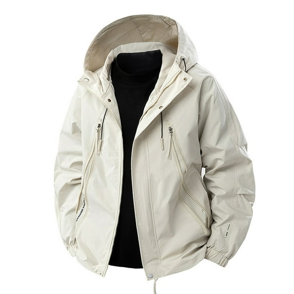 XS-5X Big & Tall Rain Jackets for Men with Pockets and Hoodie Plus Size Raincoats Long Sleeve Solid Color Zip Up Waterproof Hiking Outerwear Jacket