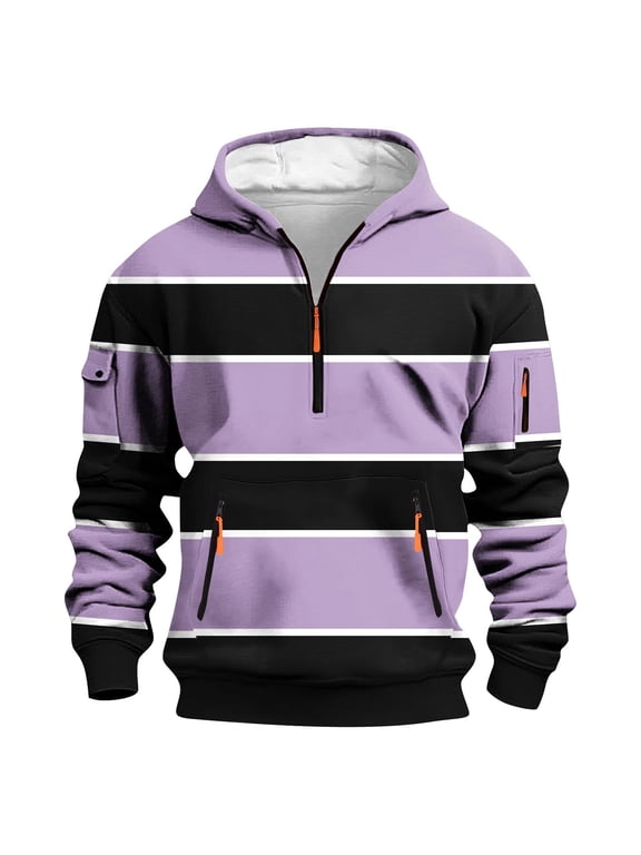 XS-5X Plus Size Hoodies for Men Big & Tall Pullover Fleece Lined Sweatshirts Mens Stripe Long Sleeve Athletic Workout Hoodie with Pockets and Zipper
