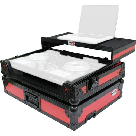 XS-DDJSR2LTRB LED Flight Case for Pioneer DDJ-SR2 Digital Controller W-Laptop Shelf and Bonus LED Kit | Black on Red