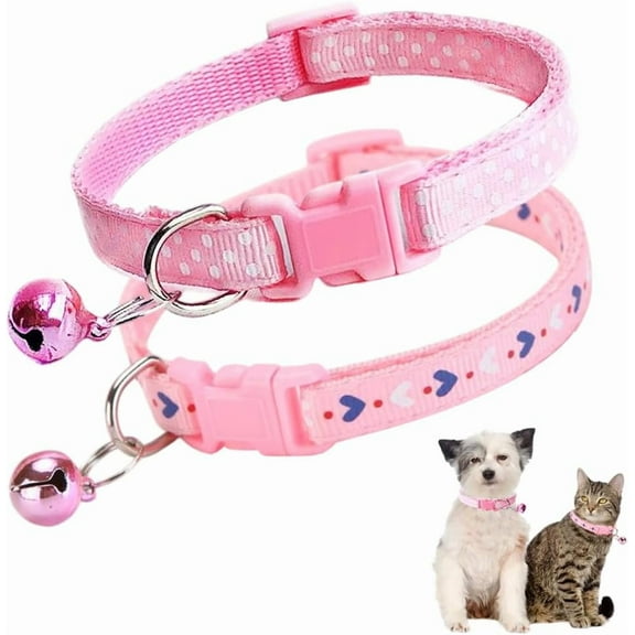 XS Dog Collar with Bell, 2-Pack Puppy Collar with Bells for Girls Kitten Cat Collars Adjustable Buckle for Tiny Little XXS XS XSmall Extra Small Breed Pets Dogs Female