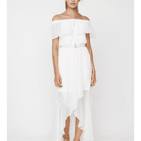 XS Express Off-the-Shoulder White Lace Maxi Dress