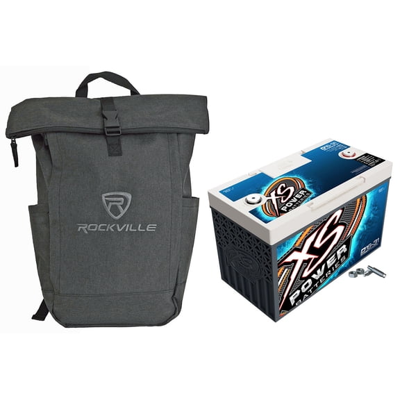 XS Power D16-31 Bundle: 16V Group 31 AGM Racing Battery, 3/8 Stud Terminals, Max 5000A, Rockville RPAK Charcoal Backpack, 2-items