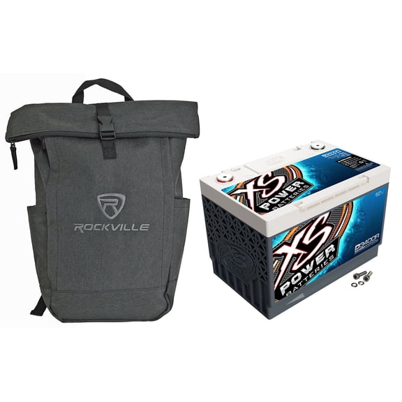 XS Power D3400R Bundle: 12V Group 34R Reverse Polarity AGM Battery, Max 3300A, Rockville RPAK Charcoal Backpack, 2-items