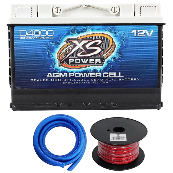 XS Power D4800 3000 Amp 12V Group 48 Car Audio Sealed Battery+Power/Ground Wires