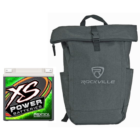 XS Power PSX30L Bundle: 12V AGM Powersports Battery, 2000A Max, M6 Terminal Bolts, Rockville RPAK Backpack, 2-items