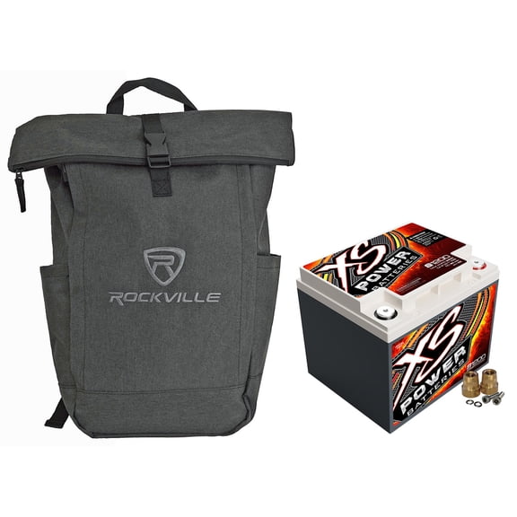 XS Power S1200 Bundle: 12V AGM S Series Battery, 2600A Max, 55Ah, 95-Min RC, Rockville RPAK Charcoal Backpack, 2-items
