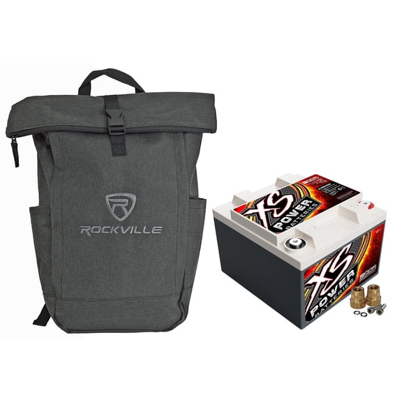XS Power S925 Bundle: 12V AGM S-Series Racing Battery, 2000A Max, 641 CA, 564 CCA, 32Ah, Rockville RPAK Charcoal Backpack, 2-items