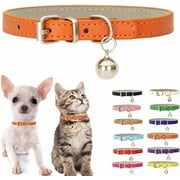 XS-Small Pet Collar with Bell - Adjustable Buckle Soft PU Leather Puppy & Kitten Collar for Tiny Dogs/Cats (Yorkie, Teacup) - Lightweight Breathable Collars for