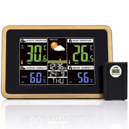 XSAPT Wireless Weather Station, Indoor Outdoor Thermometer, Color Display, Black