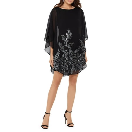 XSCAPE $219 Womens New Black Overlay Floral Sequined Sleeveless Dress 6 B+B