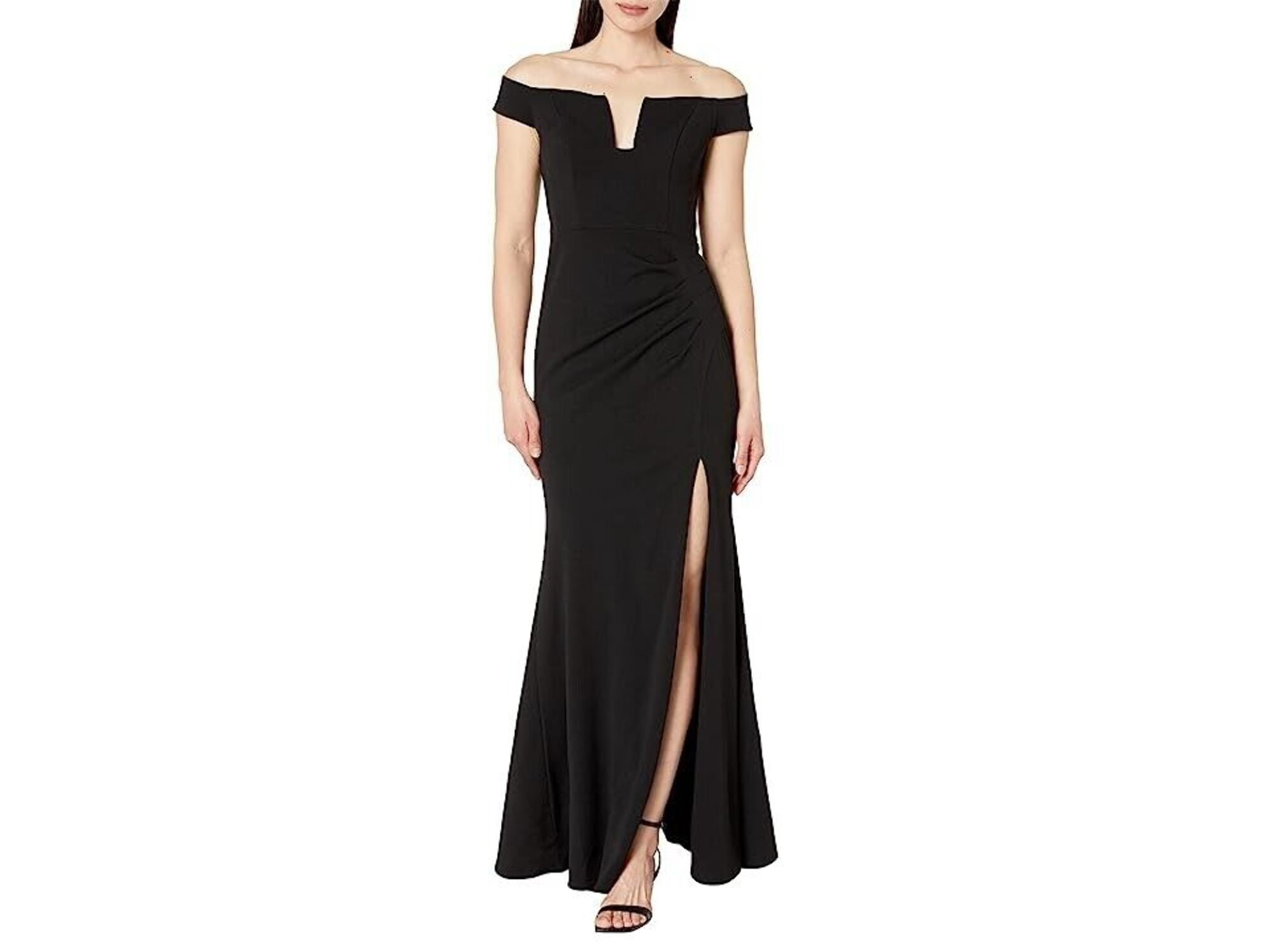 XSCAPE Maxi Dress Women's 10 Black Side Slit U-Front Off The Shoulder  ERK263 - Walmart Business Supplies