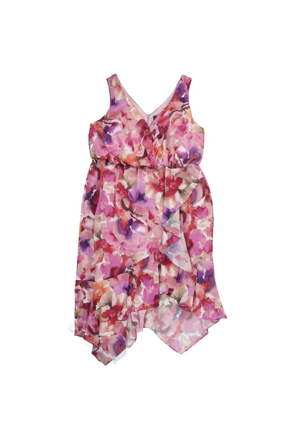 Womens Floral Blouson High-Low Dress, Multicoloured, Plus Size, 14W