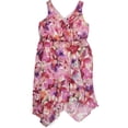 thumbnail image 1 of XSCAPE Womens Floral Blouson High-Low Dress, Multicoloured, Plus Size, 18W, 1 of 1