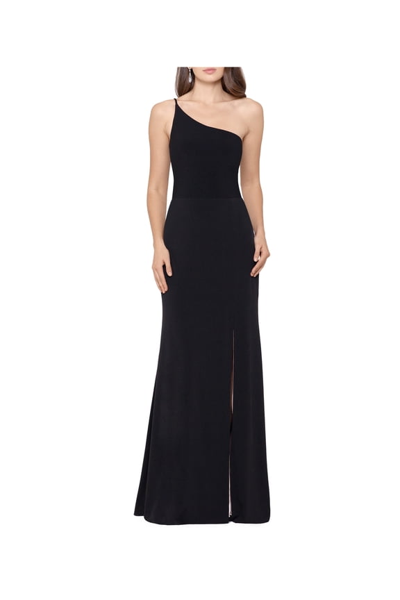 Womens 2-Tone Slit One Shoulder Gown Dress, Black, 4