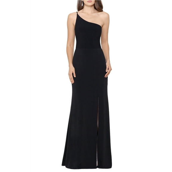 XSCAPE Womens 2-Tone Slit One Shoulder Gown Dress, Black, 4