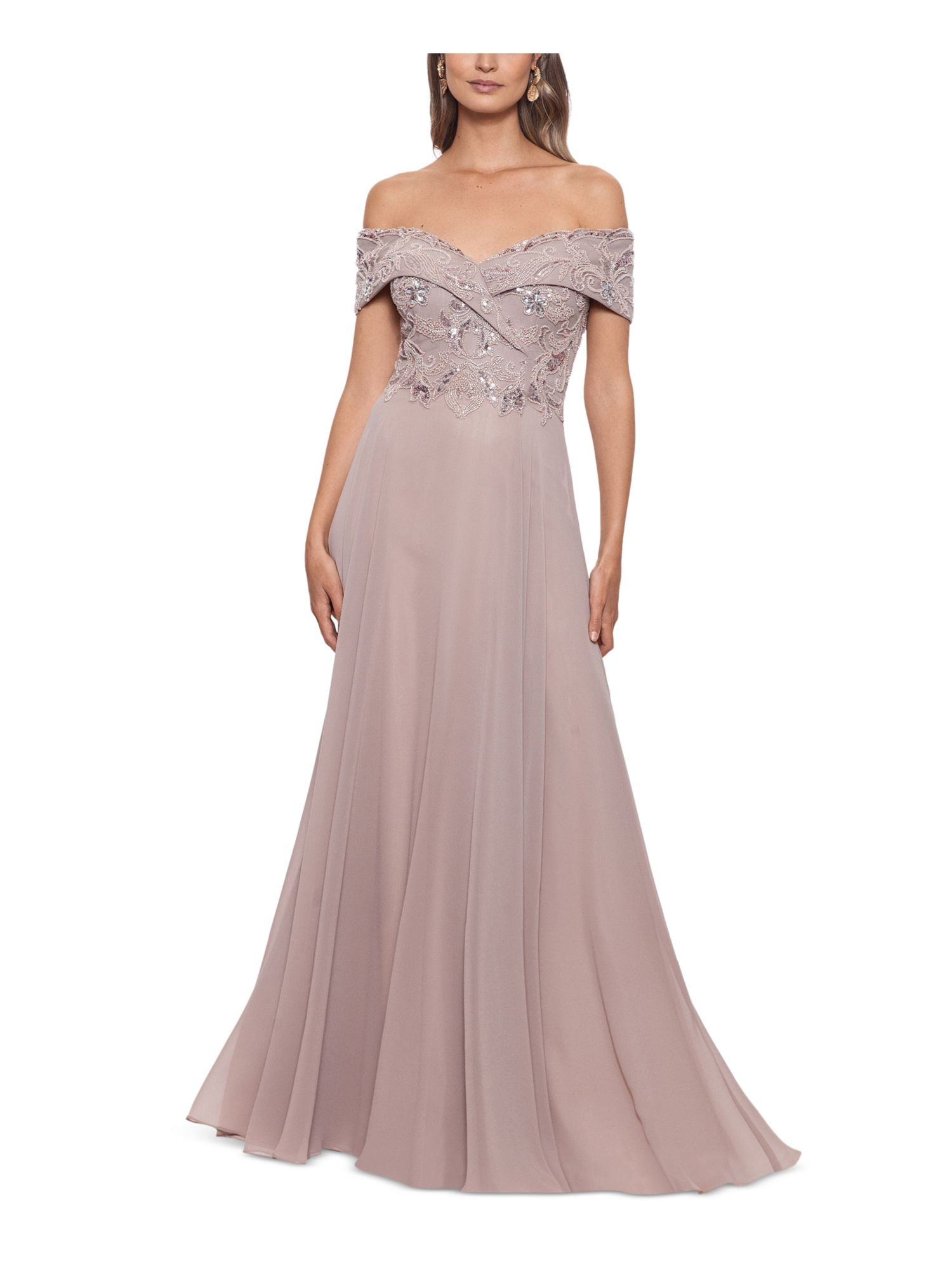 XSCAPE Womens Beige Embellished Zippered Lined Short Sleeve Off Shoulder Full-Length Formal Fit + Flare Dress Petites 16P - Walmart.com XSCAPE Womens Beige Embellished Zippered Lined Short Sleeve Off Shoulder Full-Length Formal Fit + Flare Dress Petites 16P - Walmart.com