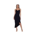 thumbnail image 1 of XSCAPE Womens Black Rhinestone Zippered Ruffled Asymmetrical Hem Lined Spaghetti Strap V Neck Maxi Evening Dress Petites 4P, 1 of 3