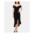 thumbnail image 1 of XSCAPE Womens Black Ruffled Short Sleeve Off Shoulder Above The Knee Evening Hi-Lo Dress 2, 1 of 4