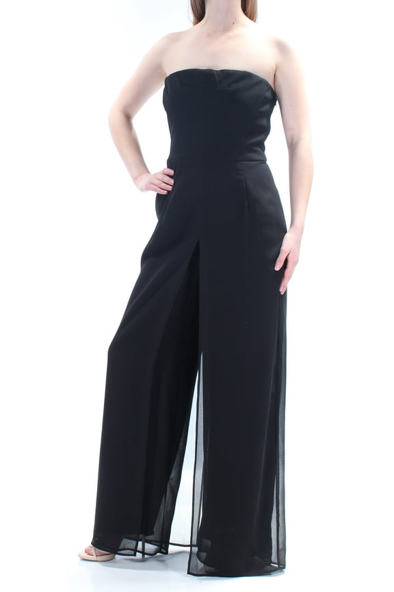 Womens Black Sleeveless Strapless Wide Leg Cocktail Jumpsuit Size: 8