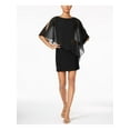 thumbnail image 1 of XSCAPE Womens Black Stretch Beaded Sheer Asymmetrical Slitted Capelet Flutter Sleeve Boat Neck Short Party Sheath Dress Petites 10P, 1 of 2