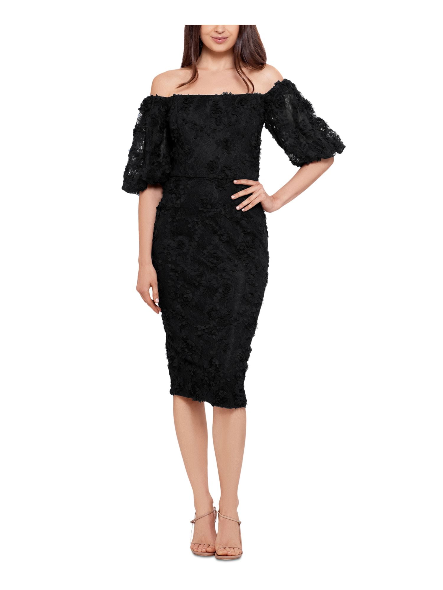 Connected Women's Formal Knee Sheath Dress Black Size 4 Petite