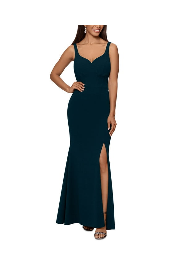 Womens Black Stretch Zippered Slitted Lined Adjustable Straps Sleeveless Sweetheart Neckline Full-Length Formal Gown Dress 14