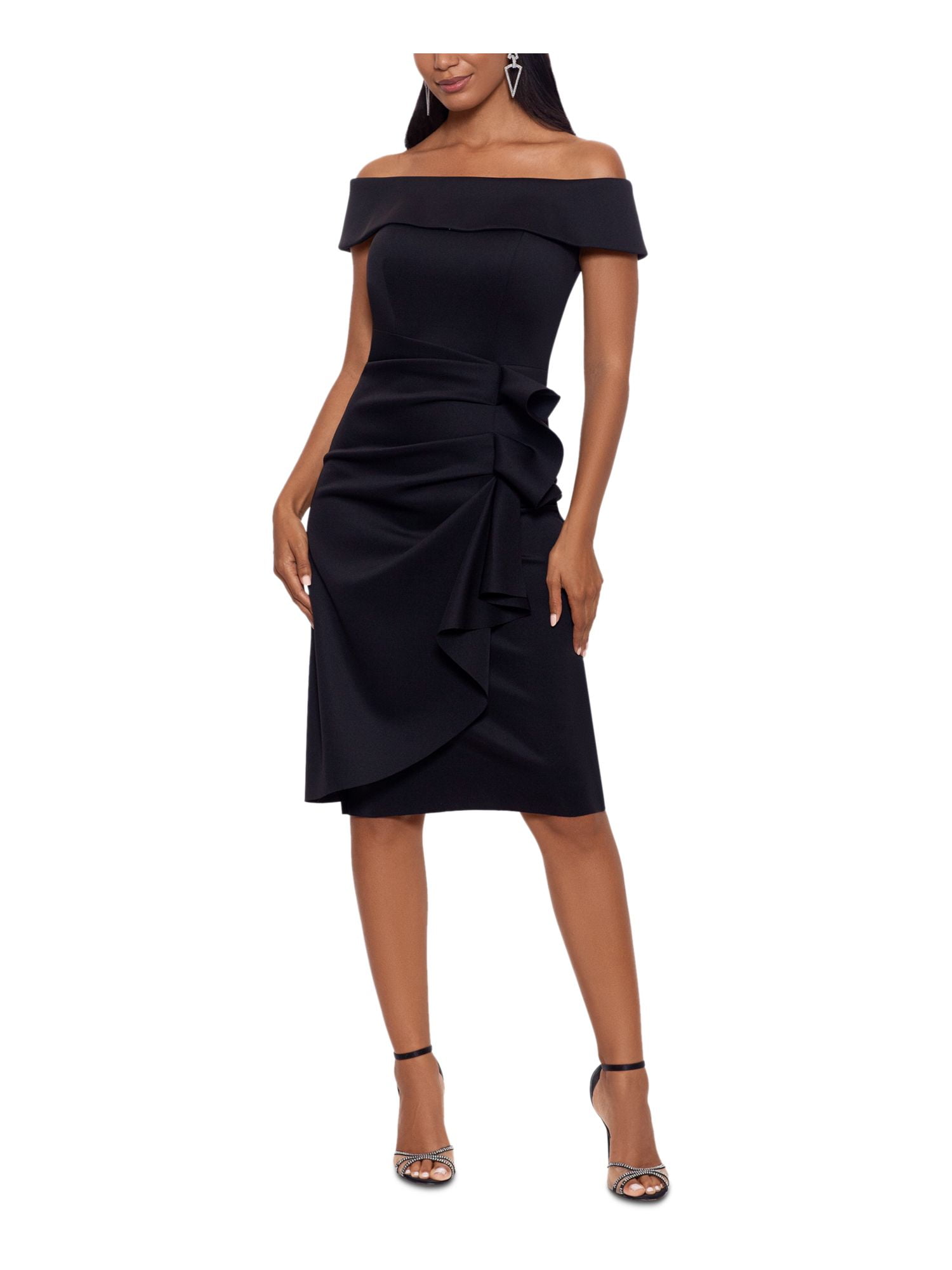 ESCADA Womens Black Stretch Zippered Ponte Short Sleeve V Neck Mini Sheath Dress