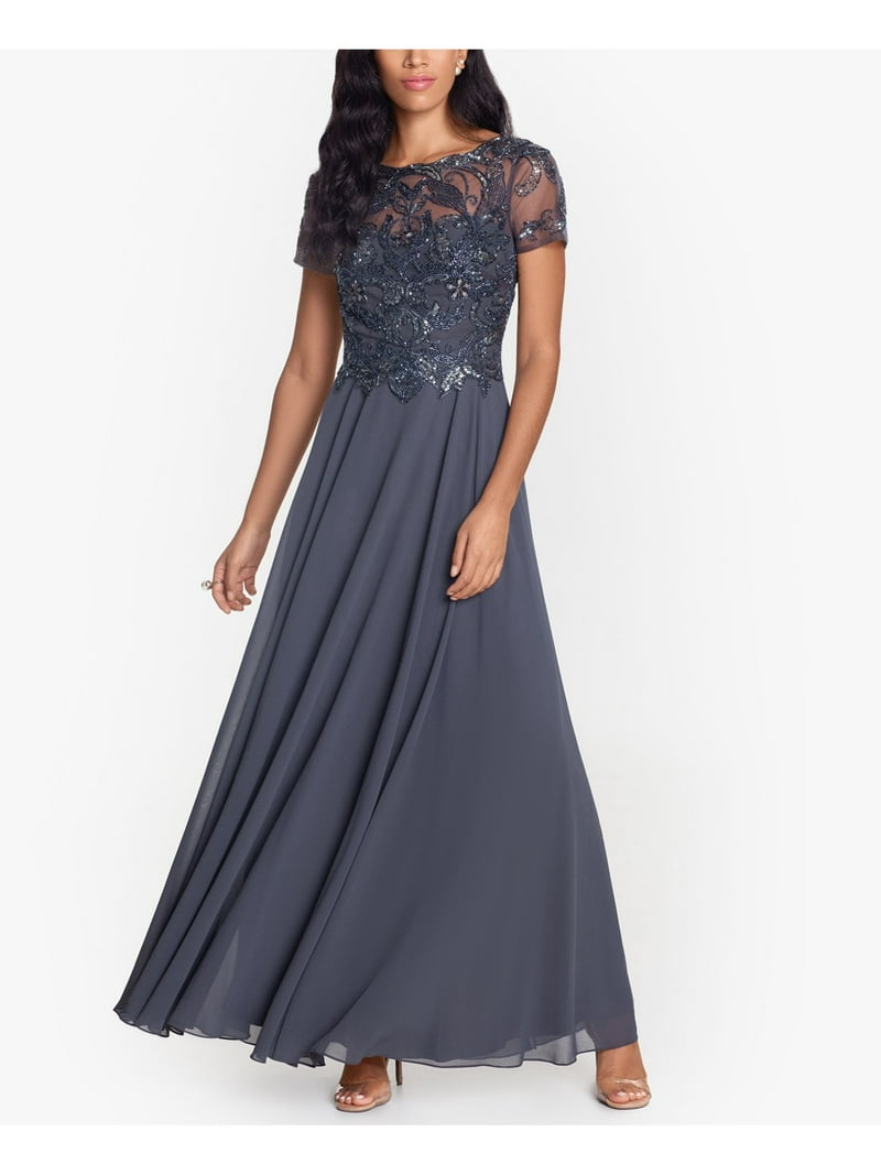 XSCAPE Womens Gray Embellished Zippered Lined Darted Sheer Short