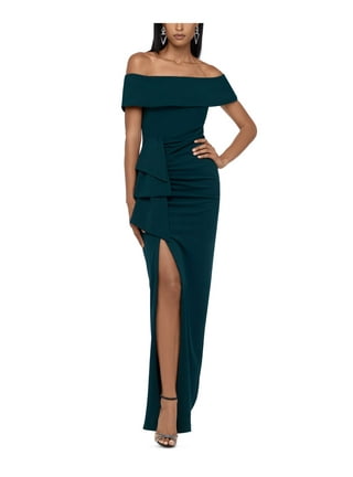 Xscape Petite Size Off-the-Shoulder Sleeveless Ruched Side Long Scuba Dress