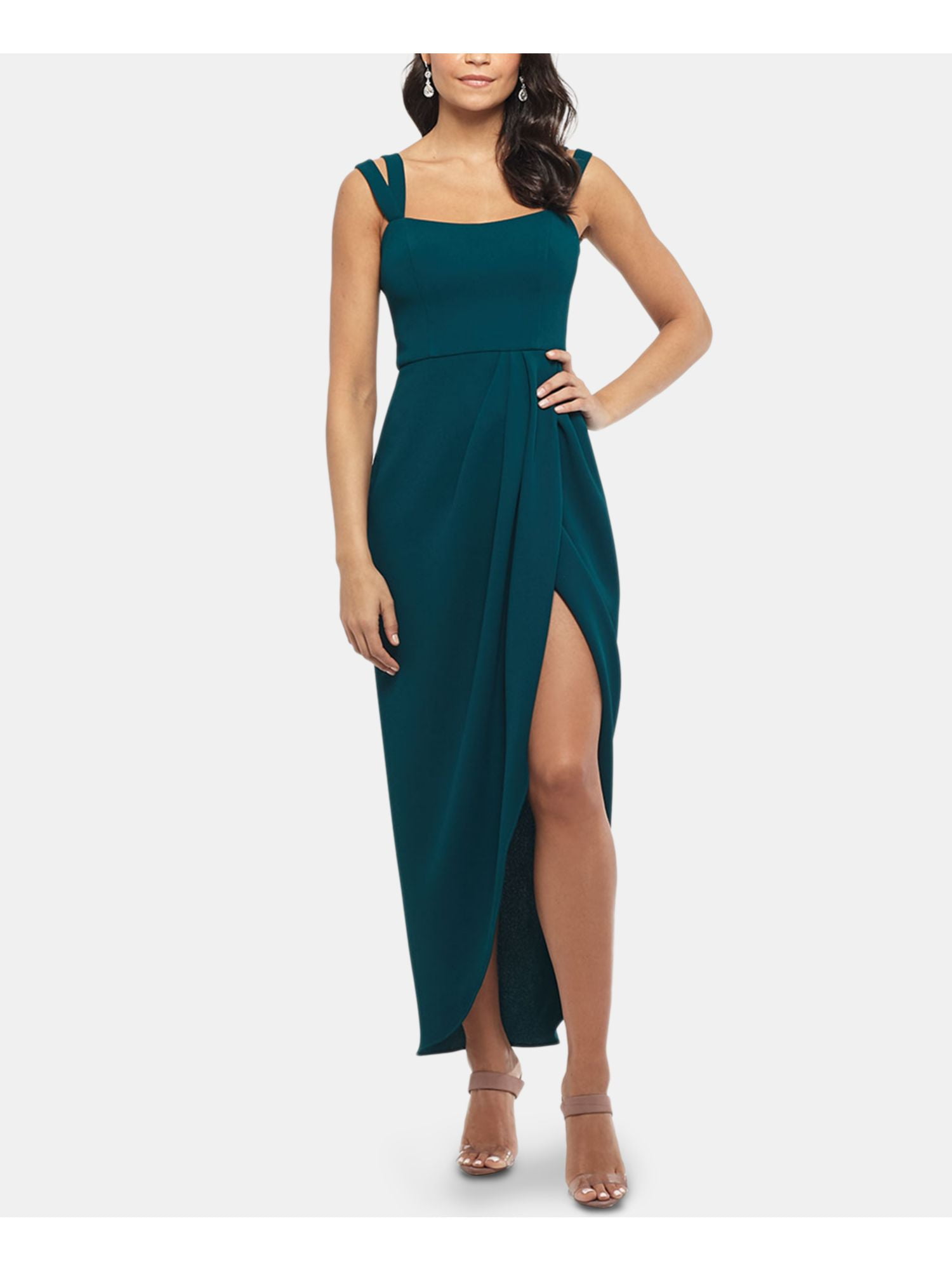 green emerald velvet dress Kelandra Satin Collared V-Neck Long Sleeve Floor Length Dress