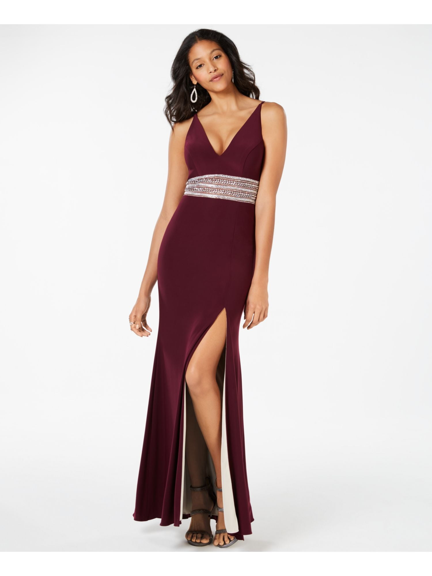 xscape burgundy dress XSCAPE Women's Long Sleeve Rose Flower Dress