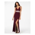 thumbnail image 1 of XSCAPE Womens Maroon Rhinestone Zippered Spaghetti Strap V Neck Full-Length Evening Sheath Dress 2, 1 of 2