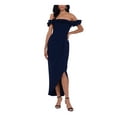 thumbnail image 1 of XSCAPE Womens Navy Ruffled Zippered Gown Flutter Off Shoulder Knee Length Evening Tulip Dress 12, 1 of 5