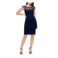 thumbnail image 1 of XSCAPE Womens Navy Zippered Beaded Sheer Lined Padded Bust Pleated Cap Sleeve Scoop Neck Above The Knee Cocktail Sheath Dress Petites 16P, 1 of 4