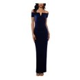 thumbnail image 1 of XSCAPE Womens Navy Zippered Short Sleeve Off Shoulder Maxi Formal Pencil Dress Petites 8P, 1 of 2