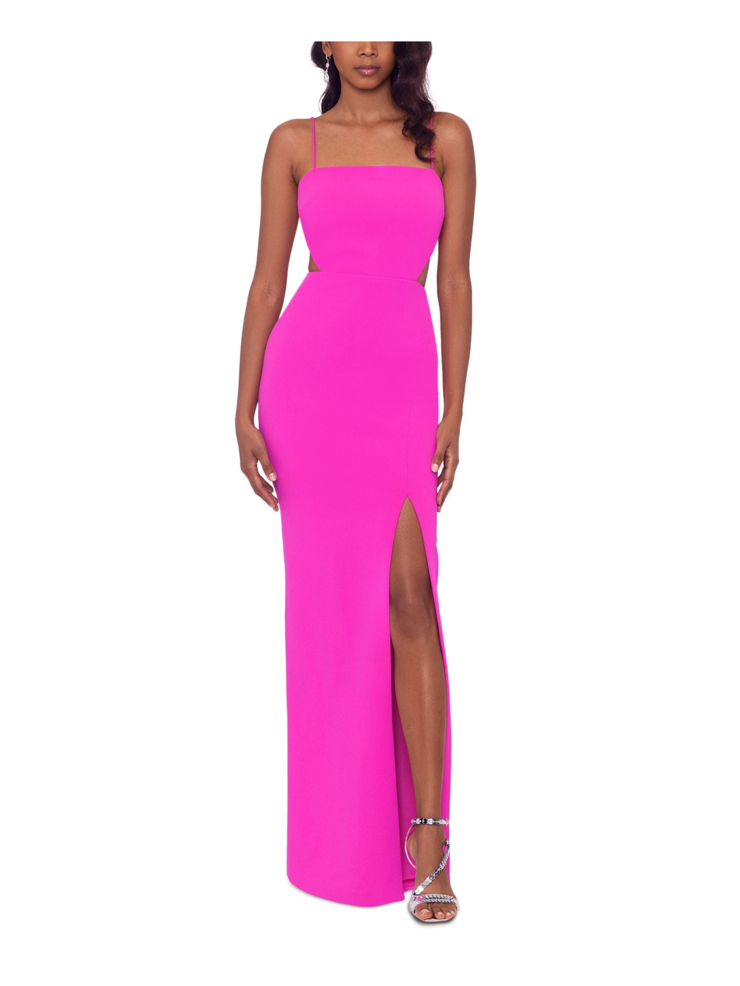 LIV FOSTER Womens White Cut Out Zippered Pleated O-ring Front High Slit Printed Sleeveless V Neck Full-Length Party Gown Dress main image 1