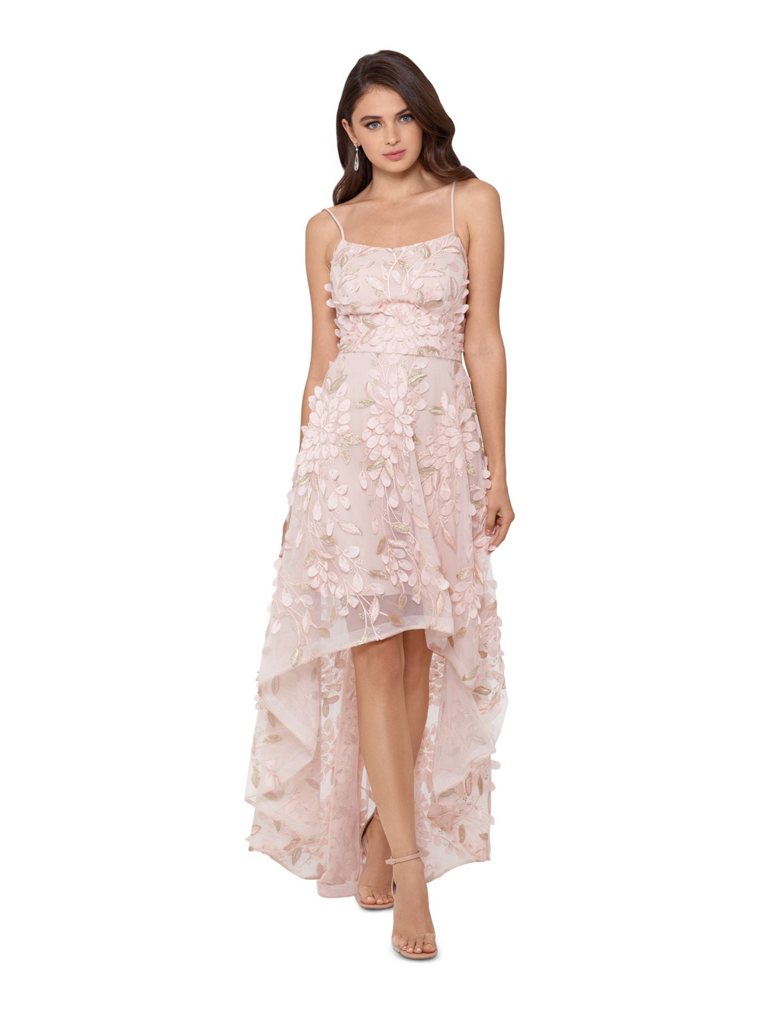 Xscape shops Pink Floral Floor Length Gown