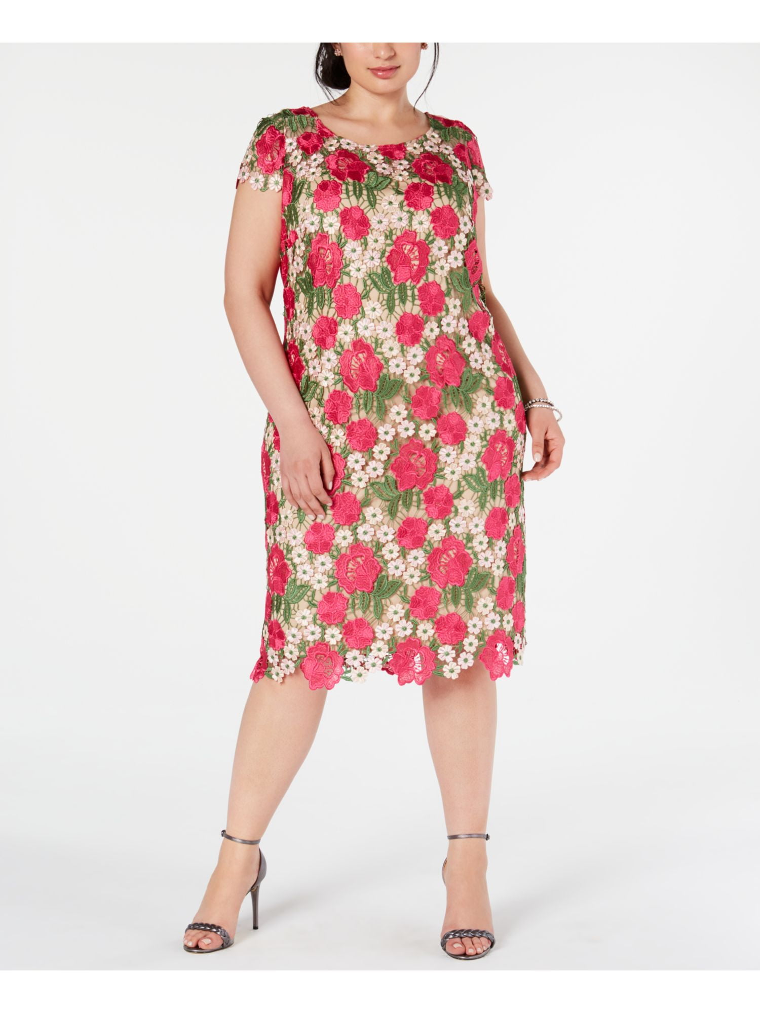 Xscape Womens Pink Floral Embroidered Sheath Cocktail Dress, Scoop Neck,  Plus Size 16W - Walmart.com
