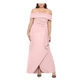 thumbnail image 1 of XSCAPE Womens Pink Stretch Zippered Pleated Cascade Ruffle Tulip Hem Lined Short Sleeve Off Shoulder Full-Length Evening Gown Dress Plus 18W, 1 of 3