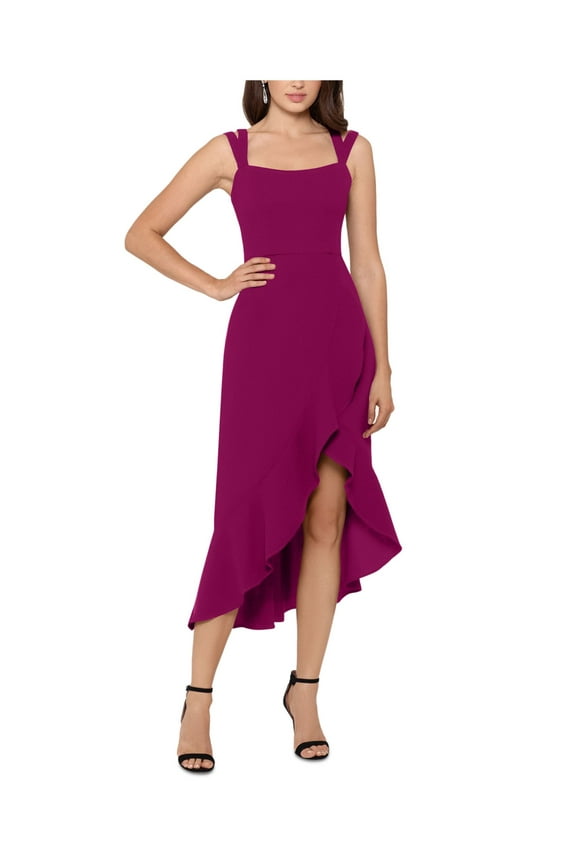 Womens Purple Ruffled Zippered Sleeveless Square Neck Short Party Hi-Lo Dress 6