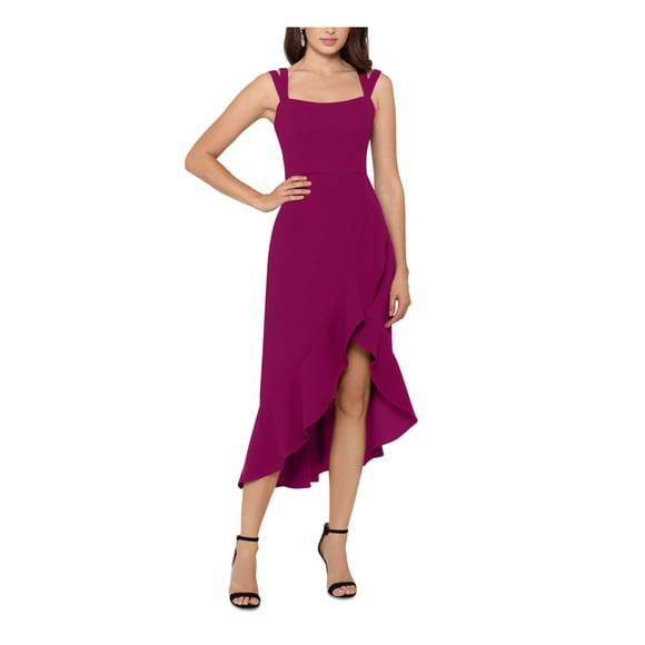 XSCAPE Womens Purple Ruffled Zippered Sleeveless Square Neck Short Party Hi-Lo Dress 6