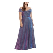 XSCAPE Womens Purple Zippered Pocketed Tulip Skirt Molded Cups Lined Short Sleeve Off Shoulder Full-Length Evening Gown Dress Plus 18W