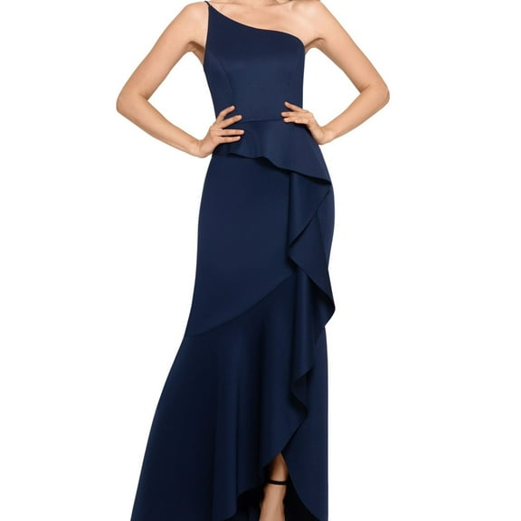 XSCAPE Womens Ruffle-Front Gown Dress, Blue, 8