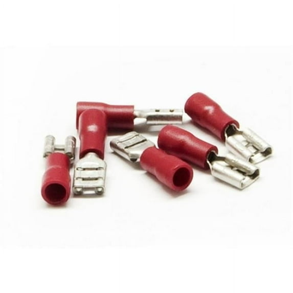 XScorpion Female Quick Disconnect Terminals 18–22 Gauge, Red, 100pcs per Pack – Insulated .250 Crimp Spade Connectors for Automotive & Electrical Wiring (FD250R)