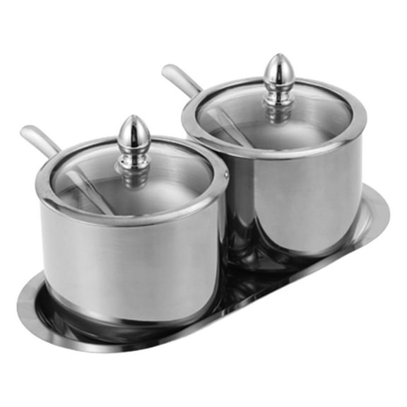 XSCPXTT 2 Stainless Steel Sugar Bowl with Lid Spoon and Tray, Polished Shiny Sugar Bowlfor serving sugar Suitable for home and kitchen