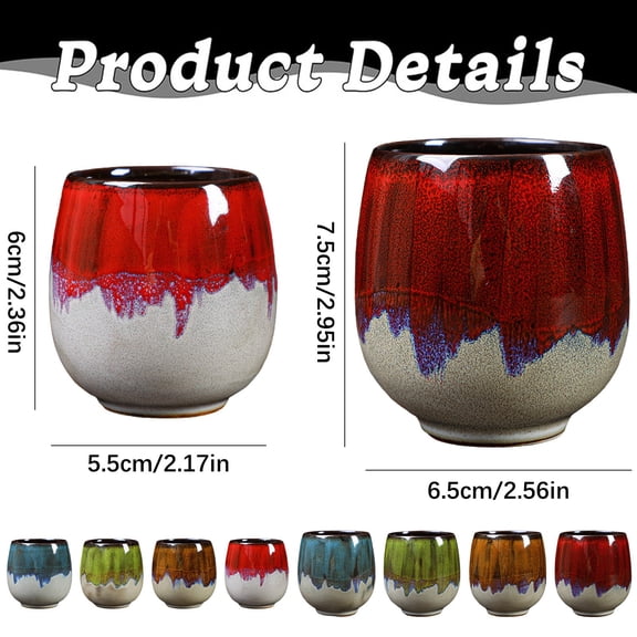 XSCPXTT 2PCS Ceramic Teacup,Traditional No Handle Small Tea Cup,Ceramic & Tea Cups with Creative Bulge Design for Home Cafe